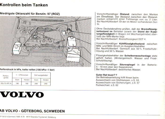 R�ckseite Volvo 262C Betriebsanleitung Baujahr 1980